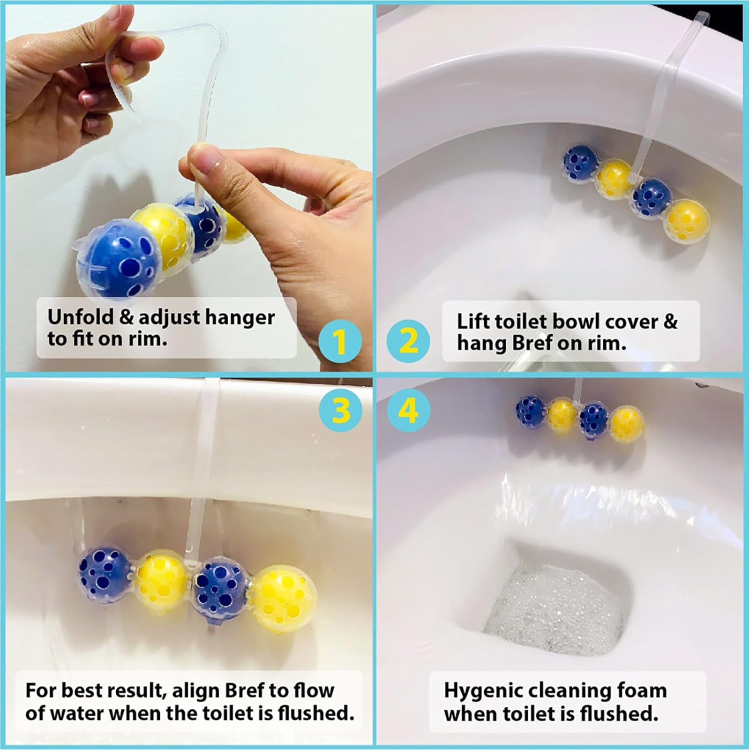 Bref Power Active with 4 Function Formula Toilet Foaming Cleanser (50G), Toilet Freshener with Lavender Scent, Hanging Toilet Bowl Cleaner to Deep Clean Toilet (Pack of 2) image number 2