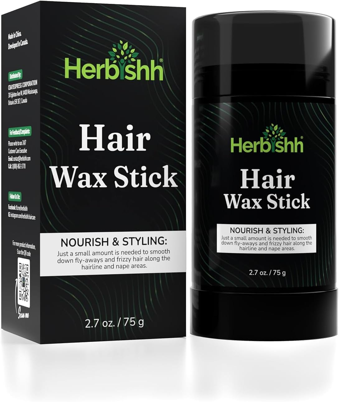 Herbishh Hair Wax Stick - Nourish & Style, Slick Wax Stick for Hair Smoothing, Flyaway Control, Frizz-Free, Perfect for Hairline & Nape Area, Pomade Stick for Hair Fly Away 2.7 OZ/75 G