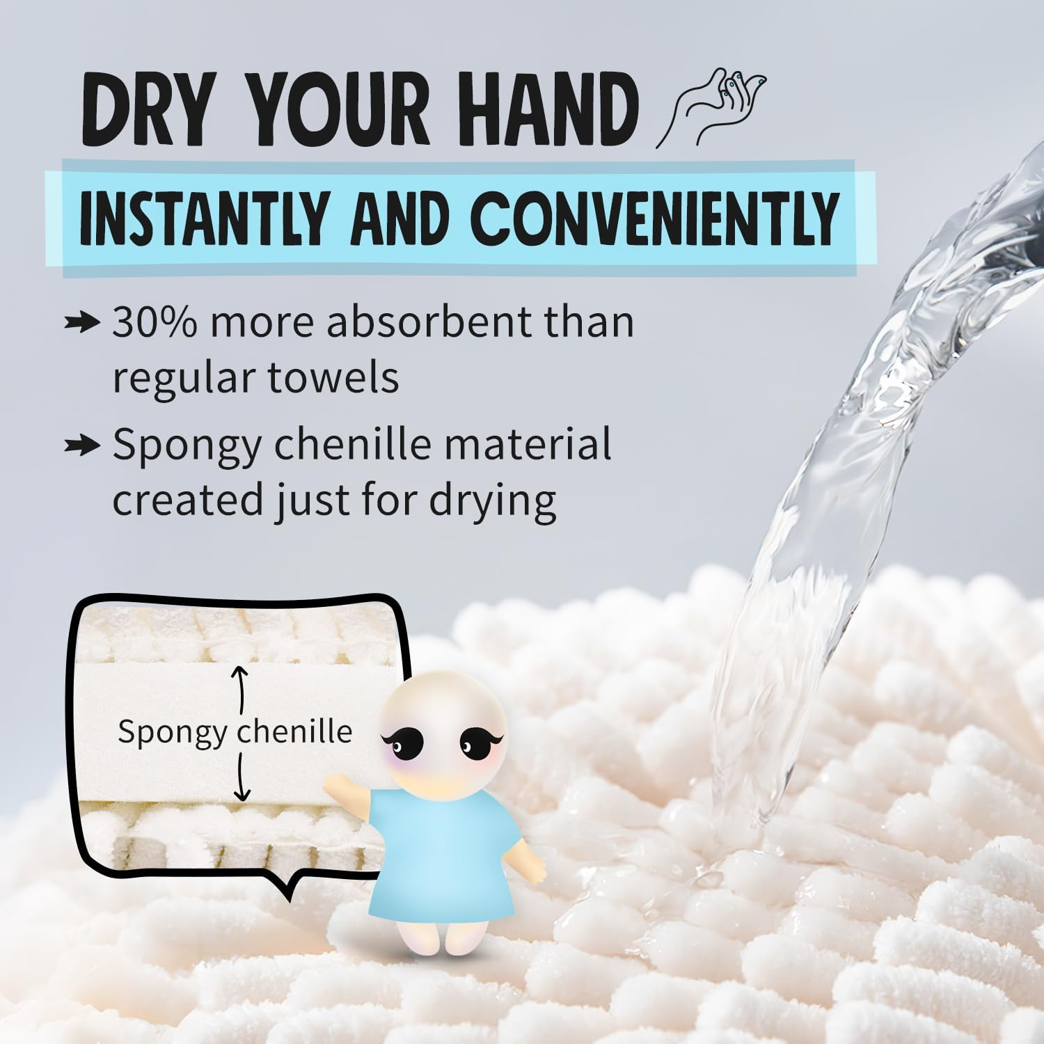 Sophie & Panda Fuzzy Ball Towel Sets of 2 White and Gray - Dry Your Hand Instantly Conveniently with This Creative Bath Towel Set Decorative Towels for Bathroom Pack of 2 image number 6