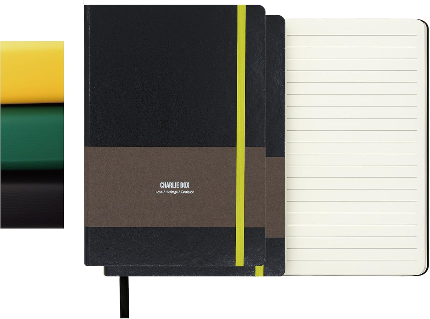 TUNJILOOL A6 Leather Journal Notebook - 2Pack Dotted/Grid/Blank Pages, 100GSM Thick Paper, Water-Resistant Cover, Elastic Closure & Inner Pocket (Black)