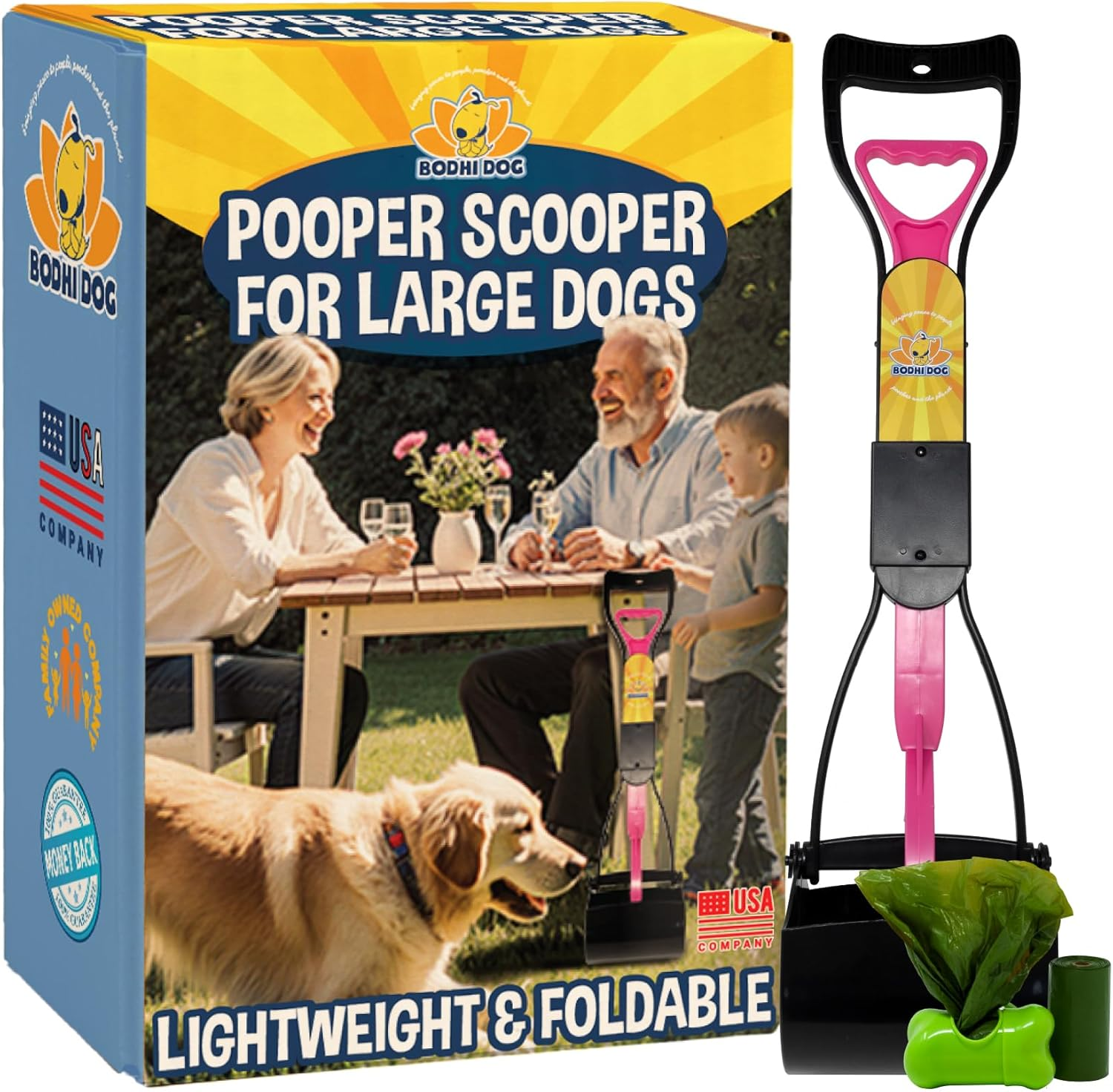 Bodhi Dog Complete Poo Pack | 24" Pooper Scooper, Poop Bags, and Pet Dog Waste Bag Holder | Perfect for Small, Medium, Large, XL Pets - Great for Grass and Gravel