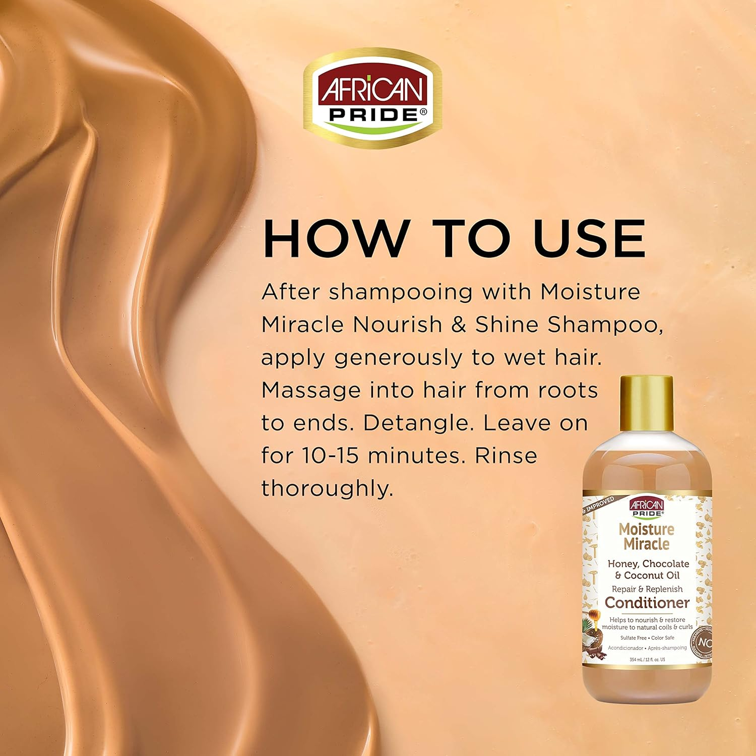 (CONDITIONER) - NEW AFRICAN PRIDE MOISTURE MIRACLE HONEY, CHOCOLATE & COCONUT OIL NOURISH & RESTORE CONDITIONER 350Ml image number 3