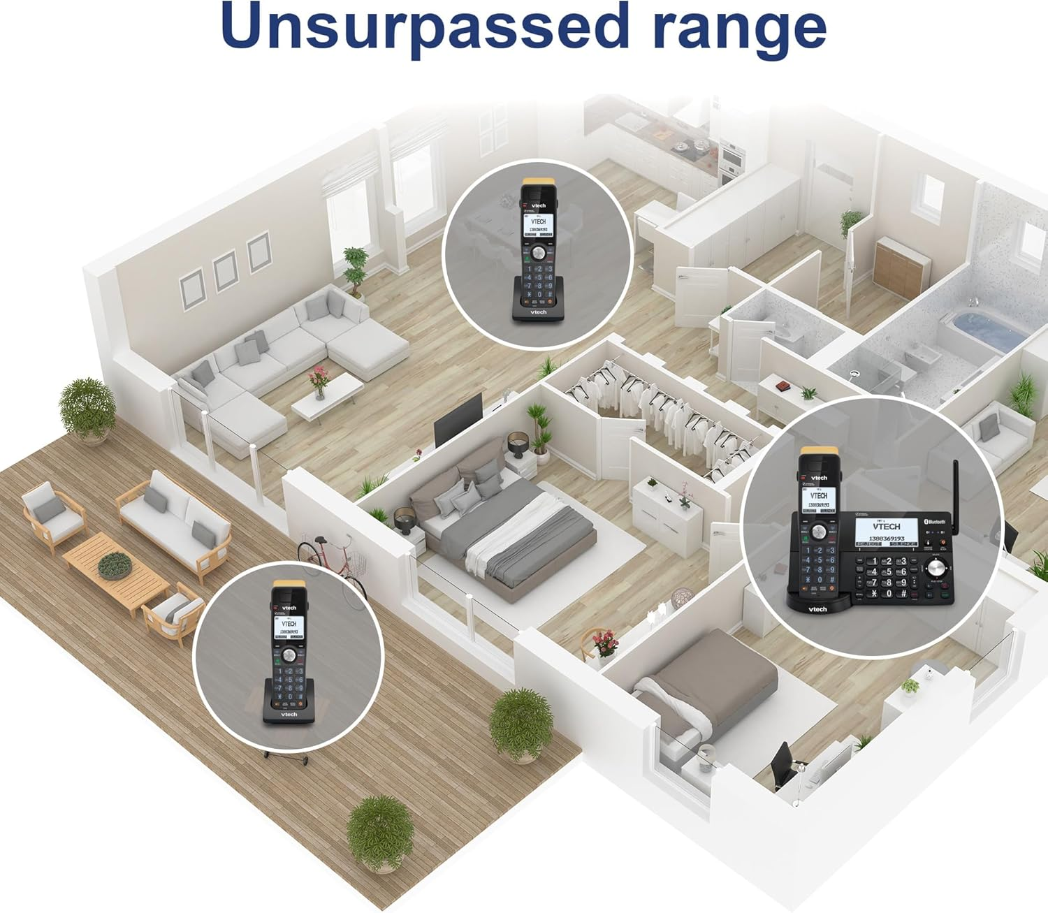 Vtech CLS21251 2-Handset Super Long Range Expandable DECT Cordless Phone with Handsfree Speakerphone, 200 Name and Number Phonebook, 10 Last Number Redial, Volume Booster, up to 22 Hours Talk Time