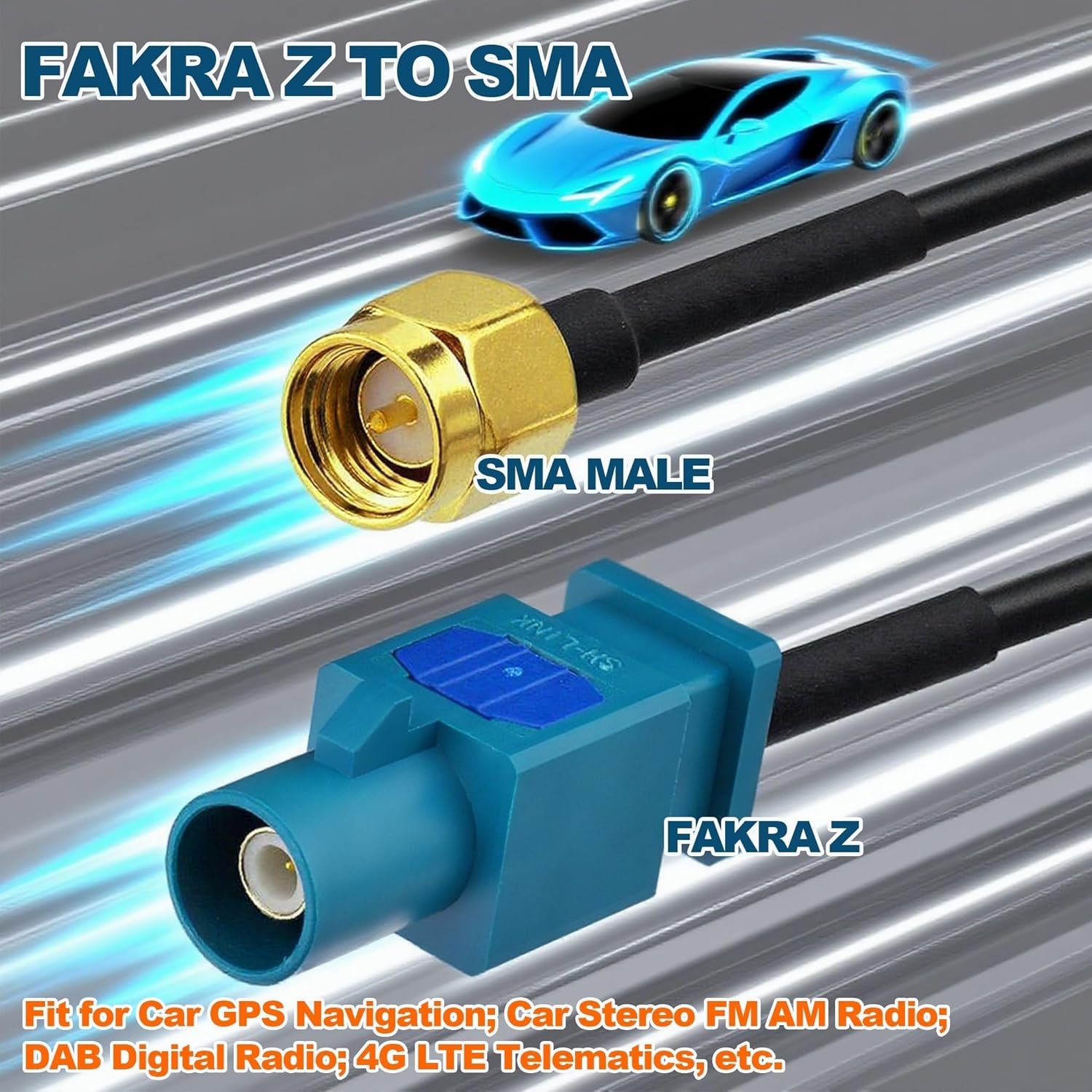 Bingfu Fakra Z Male to SMA Male Vehicle Aerial Antenna Adapter Cable 30Cm for Car Stereo Android Head Unit GPS Navigation FM AM Radio Sirius XM Satellite Radio 4G LTE TEL Telematics Bluetooth Module - Blue image number 6