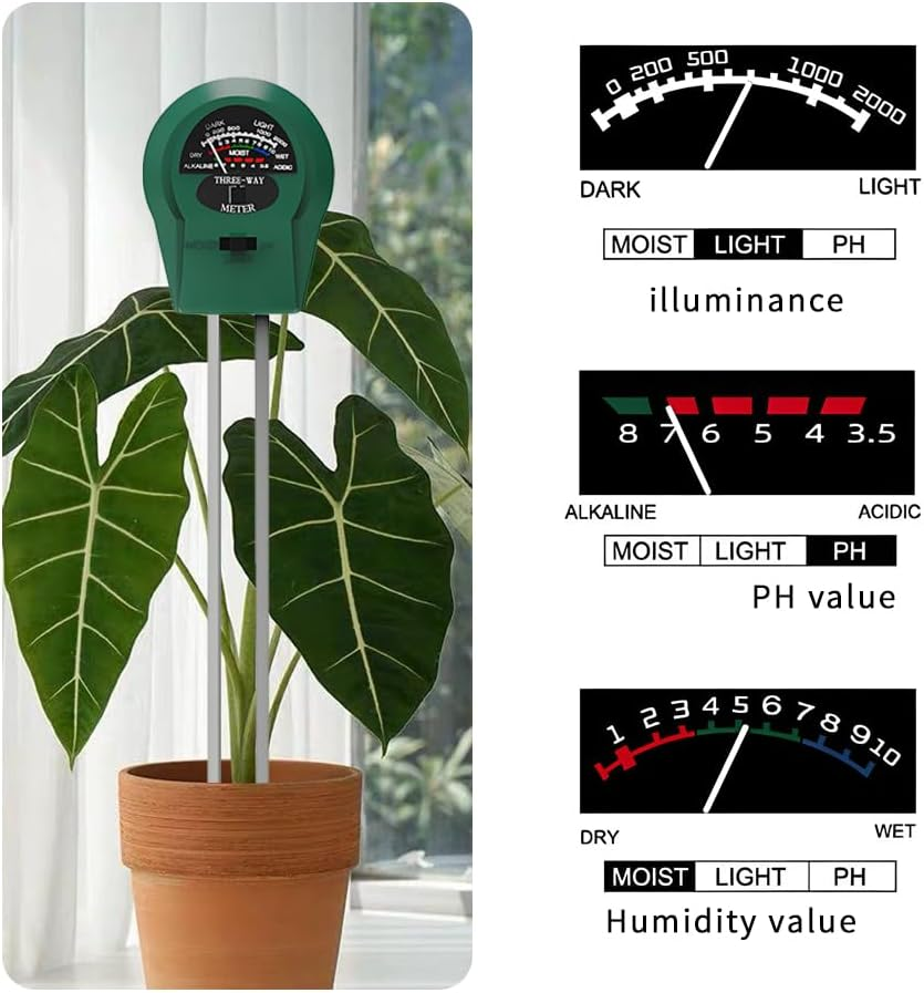 QUMOX Soil PH Meter, 3-In-1 Soil Moisture/Light/Ph Tester Gardening Tool Kits for Plant Care, Great for Garden, Lawn, Farm, Indoor & Outdoor Use (Green) image number 4