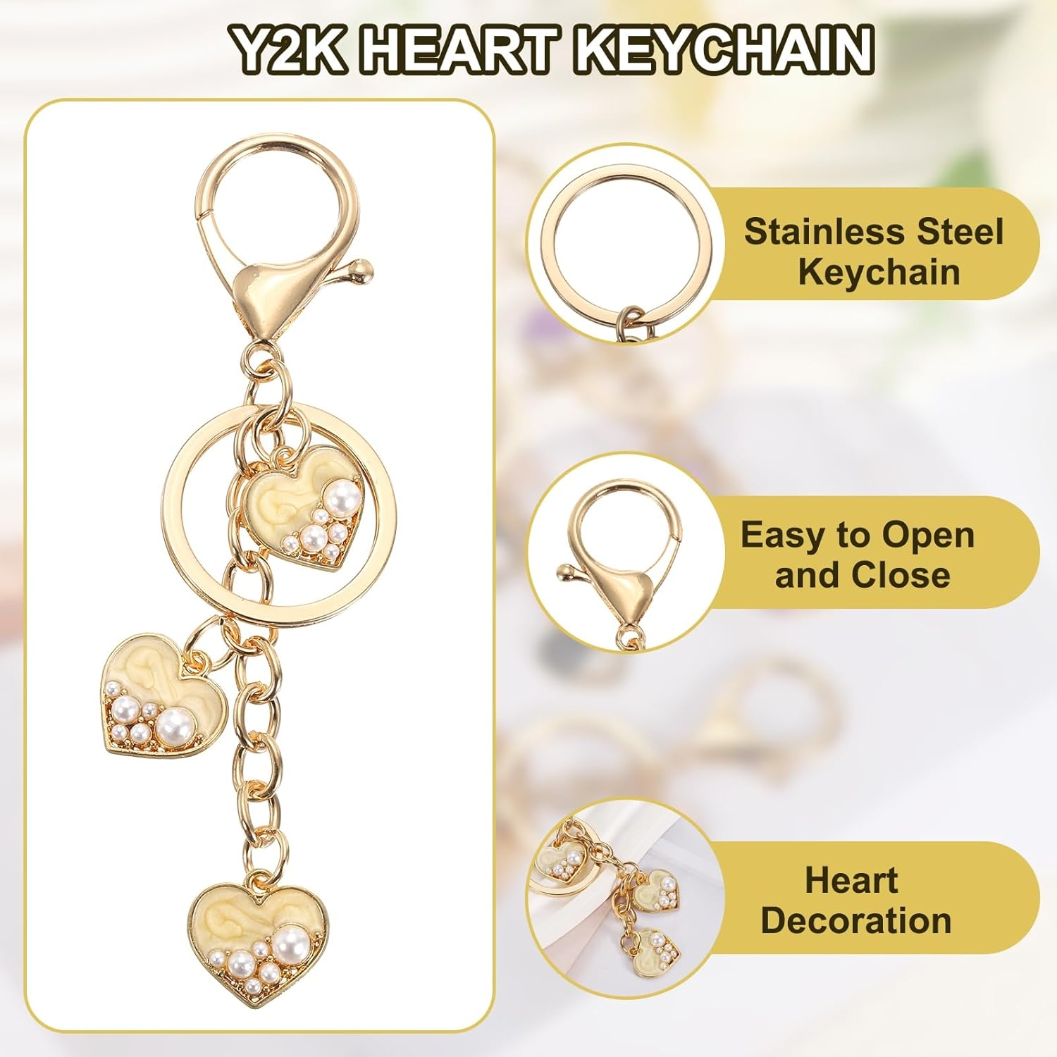 Sourcing Map Y2K Heart Keychain, Alloy Keyring Bag Charm, Cute Accessories for Women Purse, Handbag, Car Key image number 5