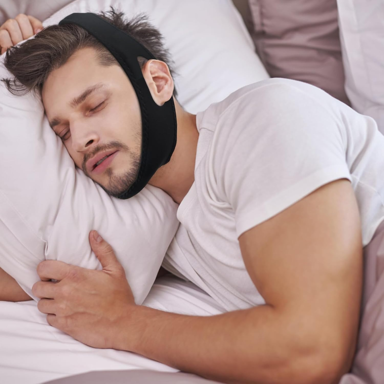 Anti-Snoring Chin Straps, Snore Reduction Devices, anti Snoring Belt, anti Snore Device for Snoring Reduction, Stop Snoring Chin Strap, Skin Friendly, for Men Women Better Sleep (Black) image number 1