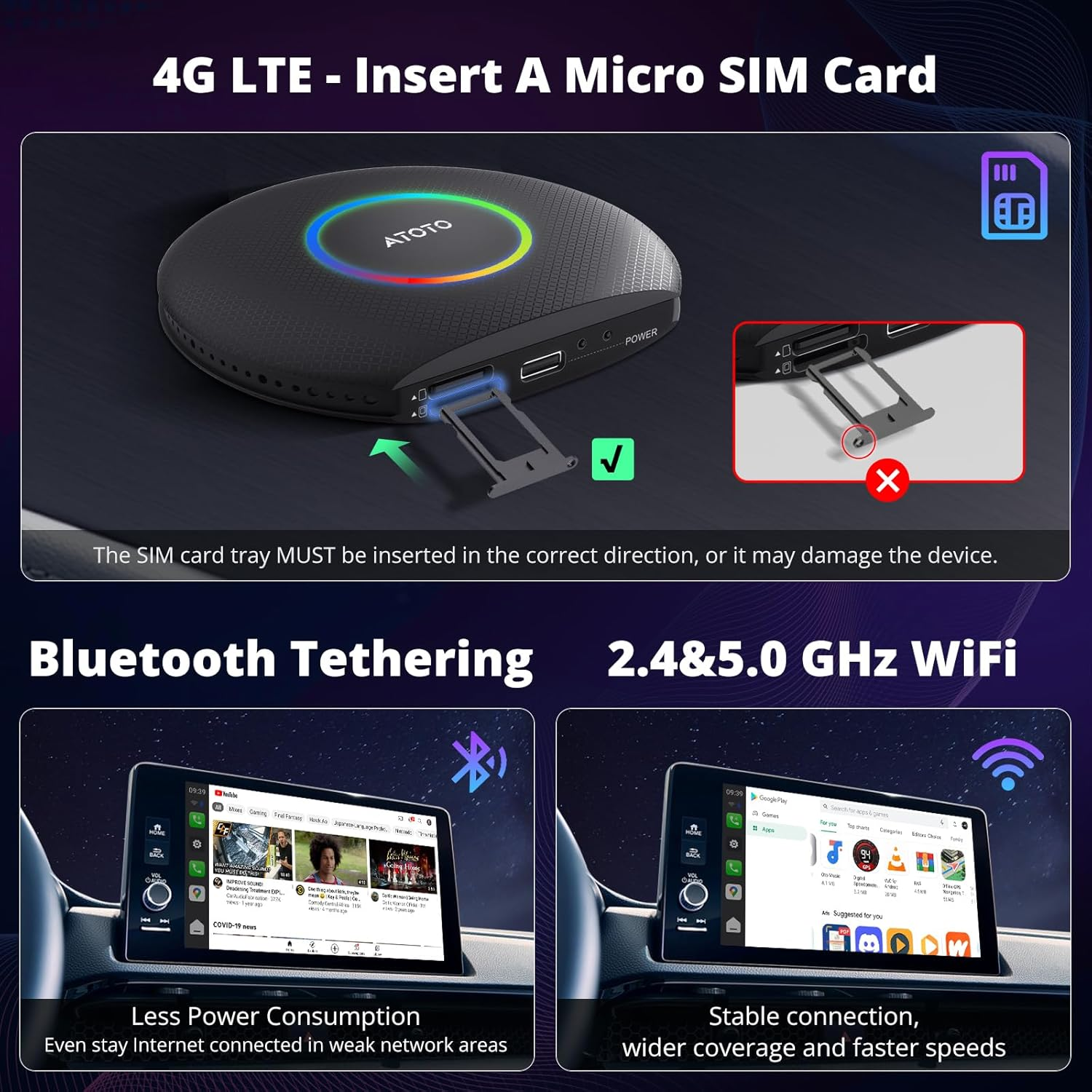 CB6 Carplay AI Box - 2025 Upgrade Wireless Carplay Adapter, Plug & Play Android AI Box with Drivechat, GPS, Compatible with Youtube, Android 13, 2 BT, 4G LTE, 4G+64G, Black