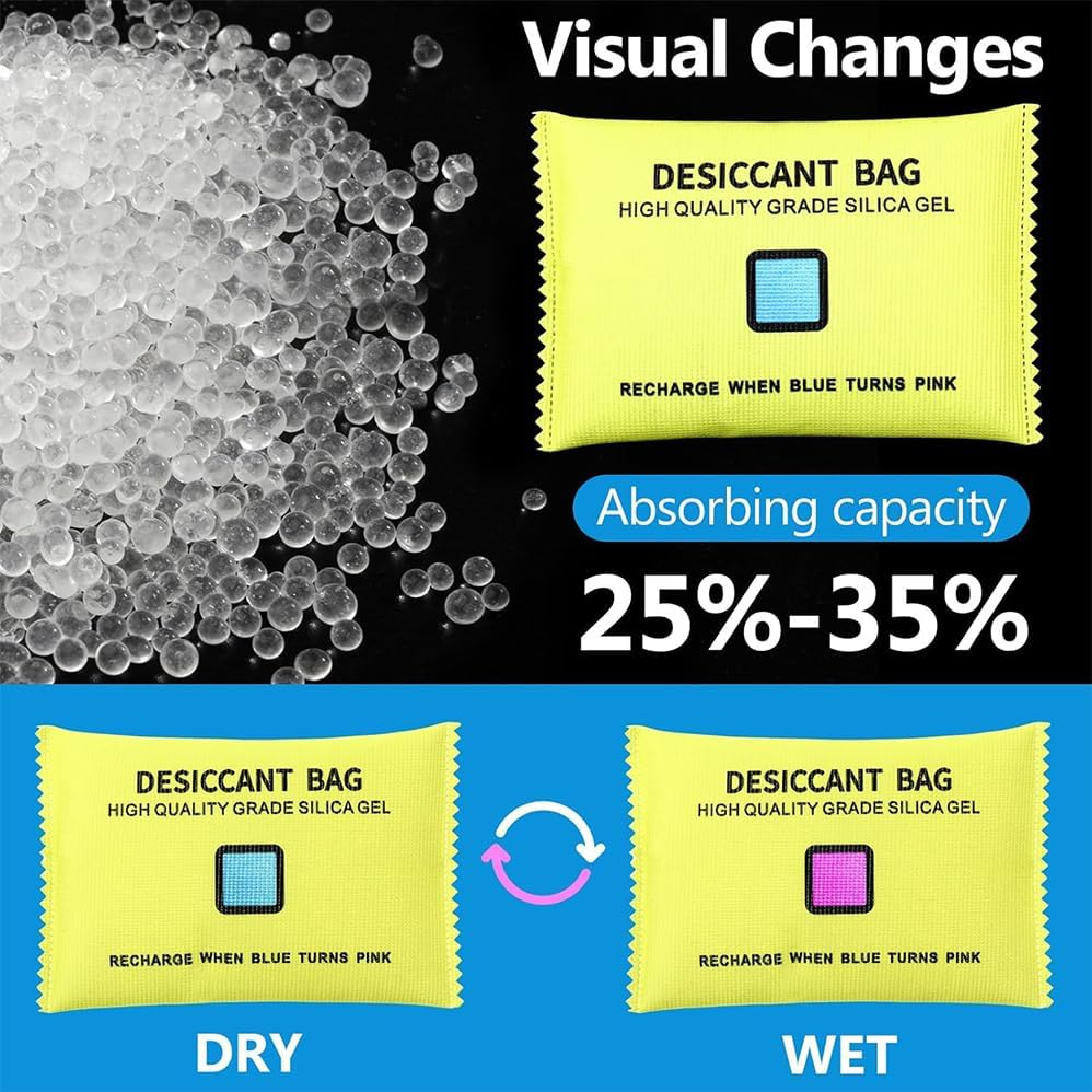 4 Packs 200G Silica Gel Desiccant Moisture Absorbing Bag for Storage Bin, Reusable, Eliminates Moisture in Humid Conditions,Purifying the Air and Removing Formaldehyde, Will Change Color