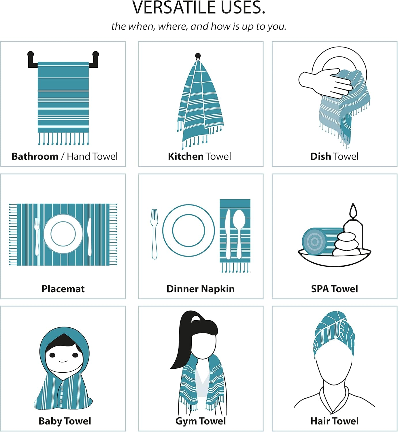 Cacala Turkish Hand Towels with Hanging Loop (23 X 36) Set of 4-100% Cotton Kitchen Towel Quick Dry Prewashed for Soft Feel Decorative Towels for Gym, Yoga, Bath and Kitchen - Olive Green - Dark Purple image number 4