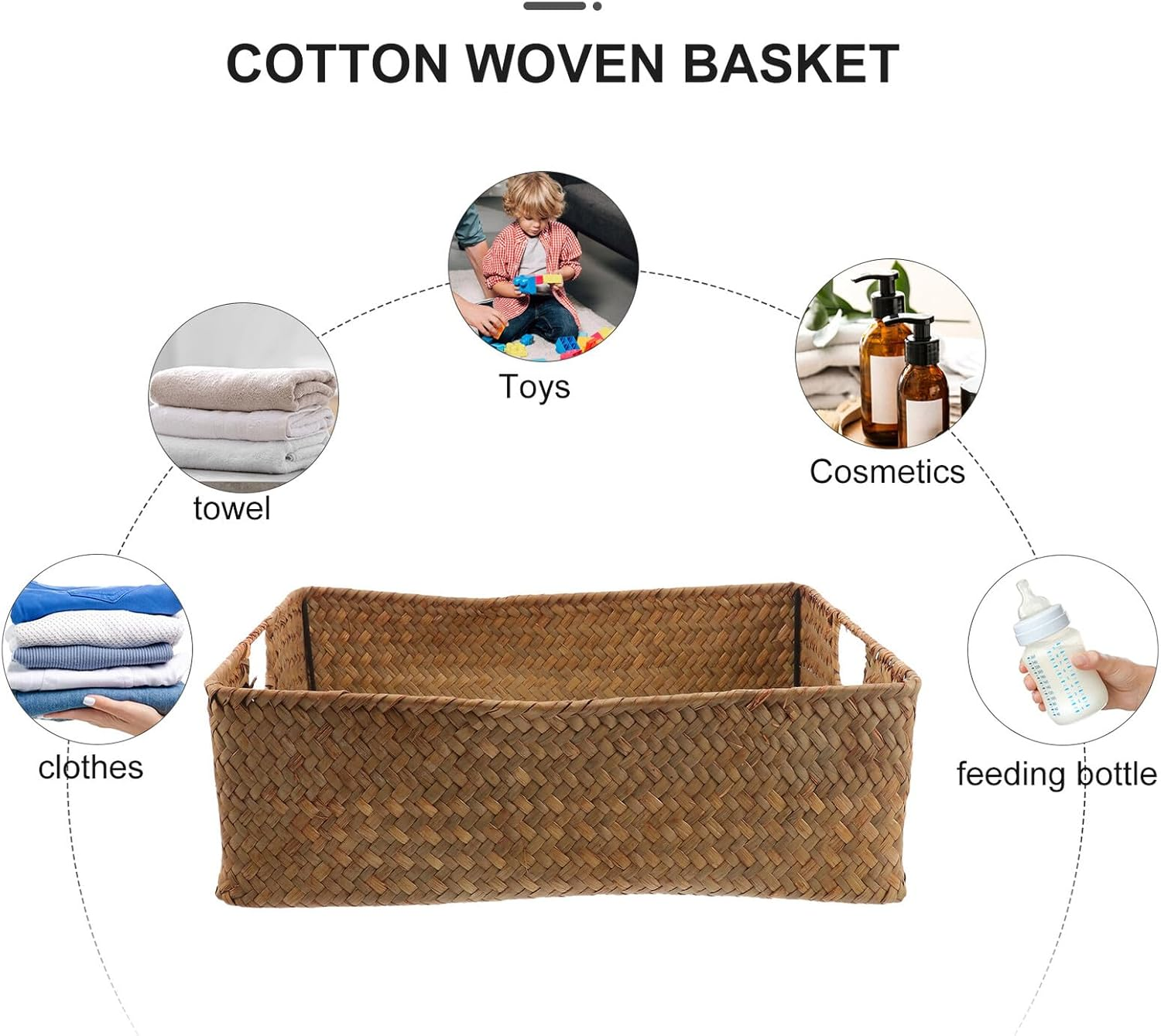 Toyvian Rectangular Storage Basket Wicker Shallow Storage Basket Home Yellow image number 1