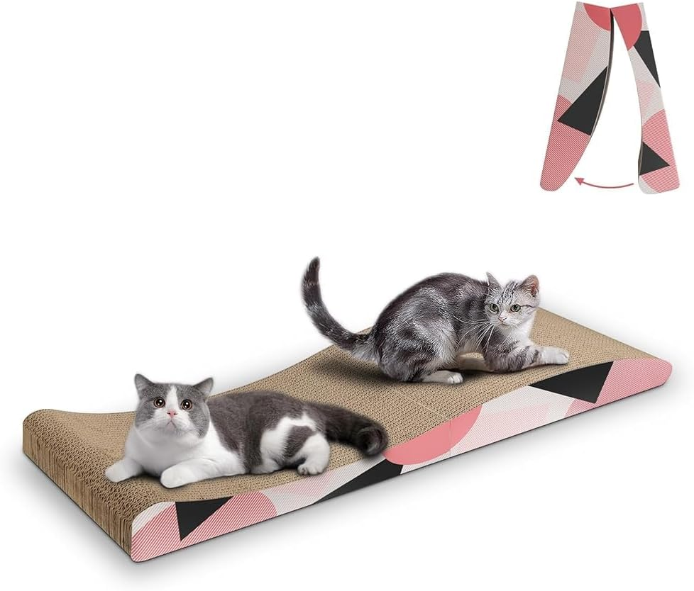 Comsaf Wave Curved Cat Scratching Pad, Foldable Cat Scratcher Cardboard, Corrugated Scratch Pad, Long Scratching Lounge Bed for Cat Kitten Kitty, Furniture, Reversible image number 1
