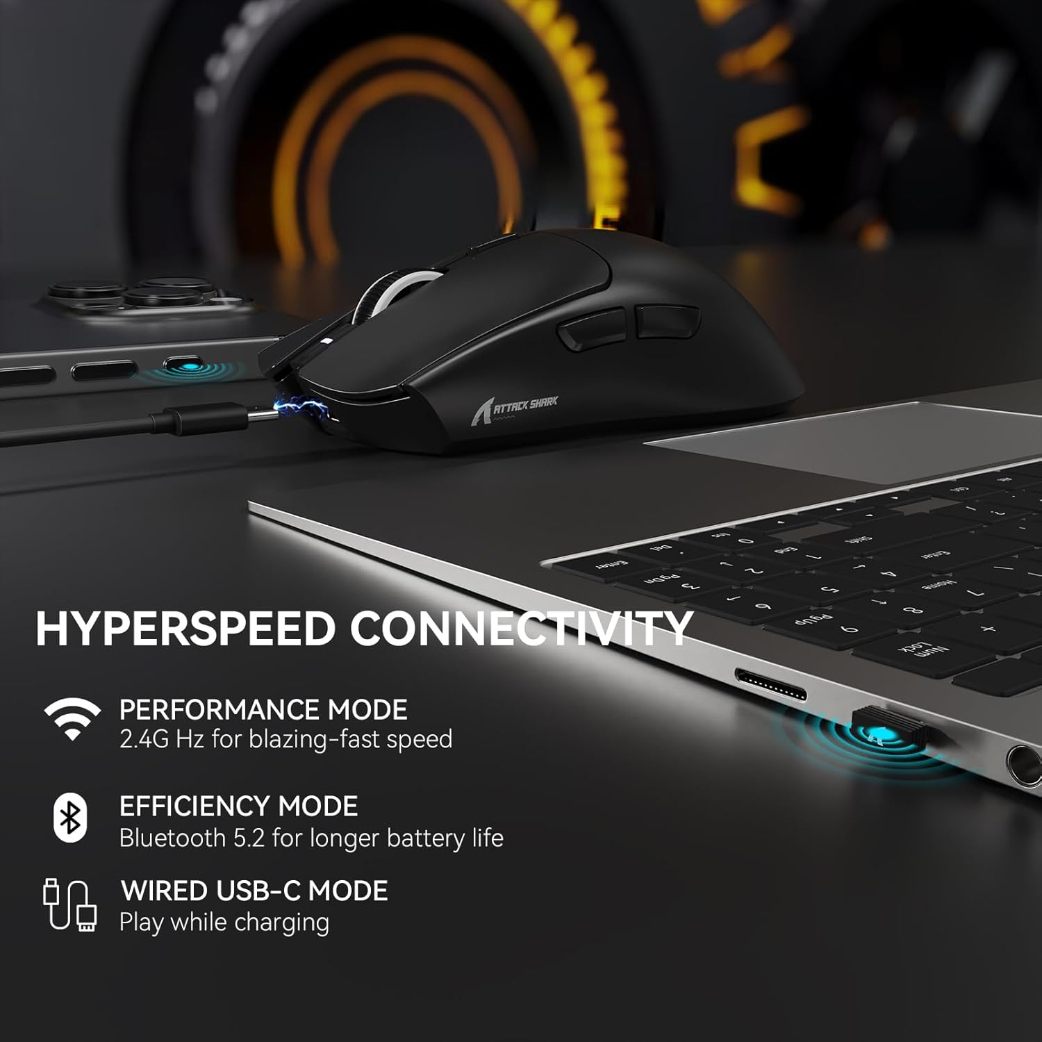 ATTACK SHARK X1 Superlight Wireless Gaming Mouse with RGB Magnetic Charging Dock, BT/2.4G/USB-C Wired Gaming Mouse, PAW3395PRO Sensor, 40000DPI, Office Mice for PC, Mac, PS5, Xbox - Black - Red image number 2