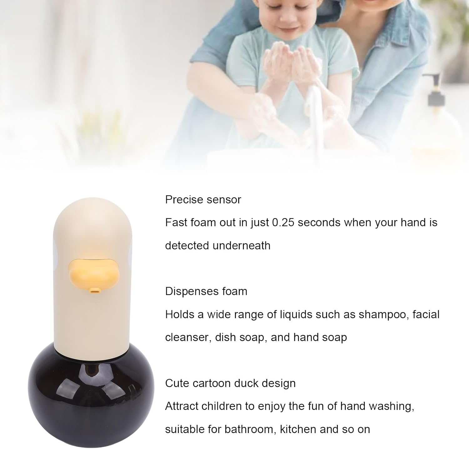 Automatic Foaming Soap Dispenser, Cute Cartoon Duck Design, Touchless Foam Soap Dispenser, Auto Bathroom Hand Soap Dispenser, Countertop, Rechargeable (Type 2) image number 3