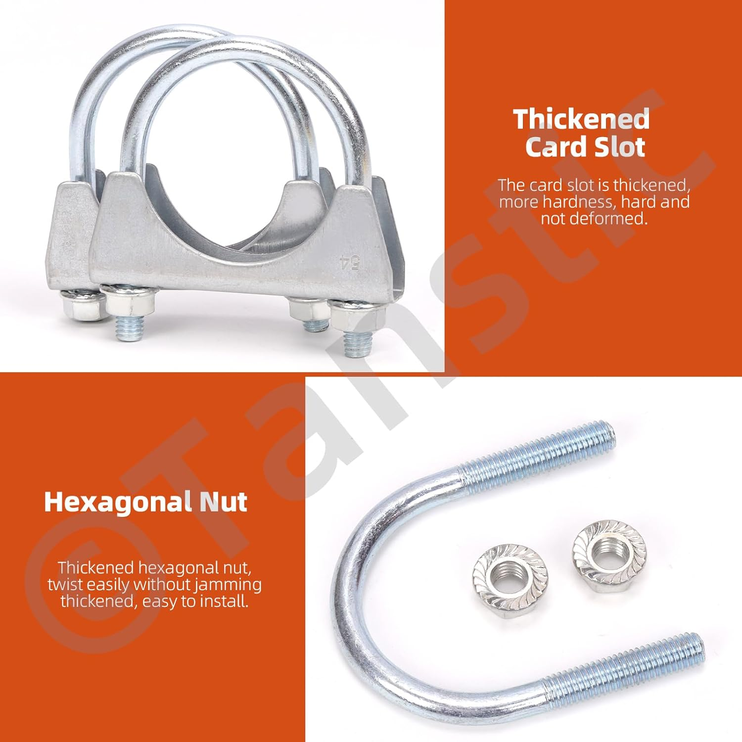 Tanstic 2Pcs 2-1/2" U Bolt Clamp Exhaust U Clamp Muffler U-Bolt Exhaust Clamps Heavy Duty U Bolt Clamps for Muffler, Pipe image number 1