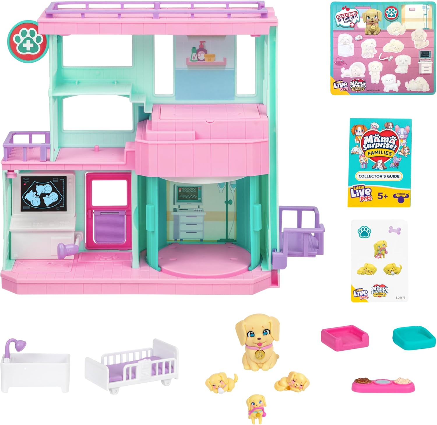 Little Live Pets Mama Surprise Families Baby Care Clinic Playset, Magically Reveal 3 Retriever Puppies, 2-Sided Playset (27.8Cm/10.9In Wide, 23.8Cm/9.3In High). Feed, Bathe, & Play, Fun Gift for Kids image number 4