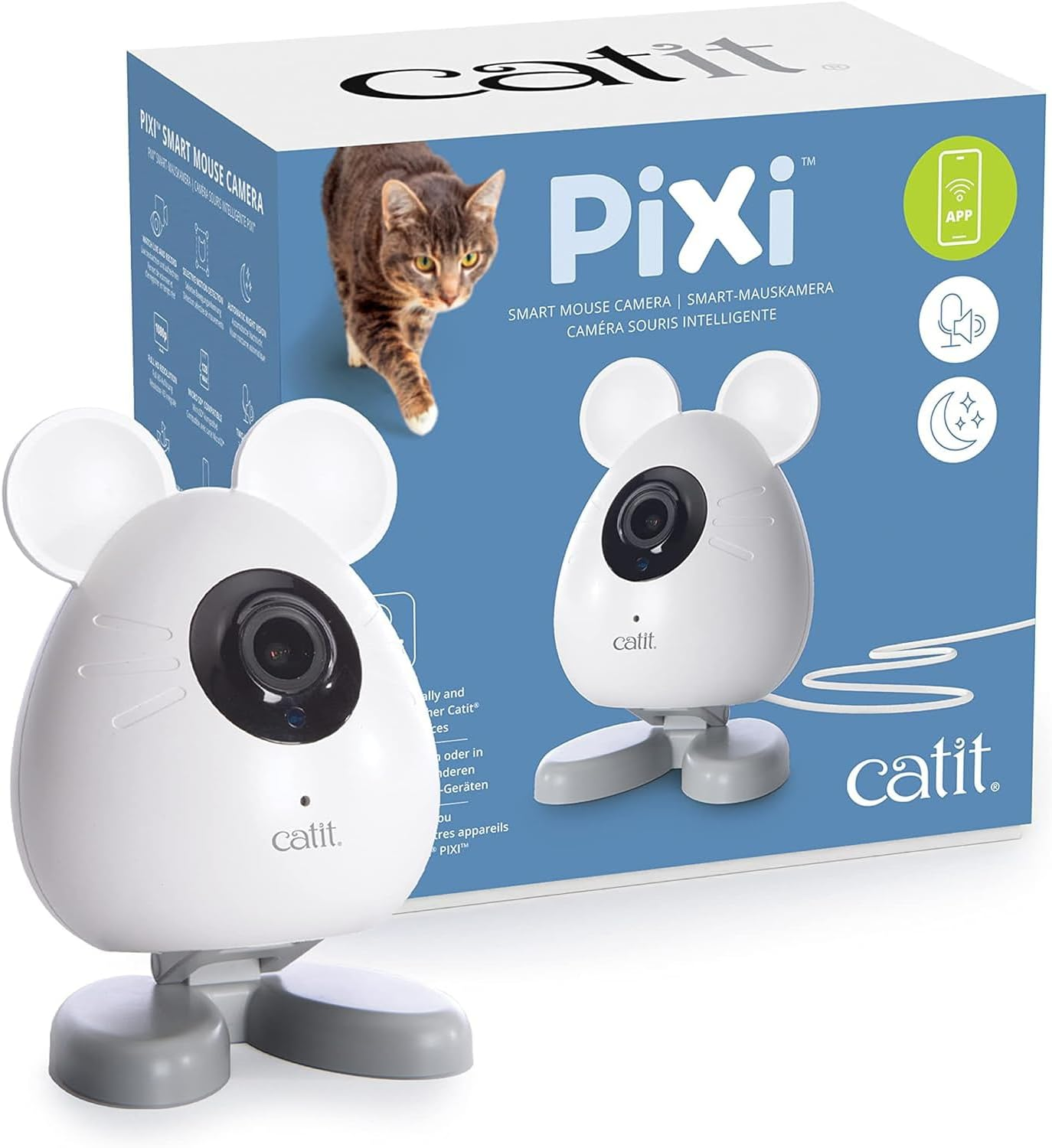 Catit PIXI Smart Mouse-Shaped Cat Indoor Camera, App-Controlled Pet, White image number 3
