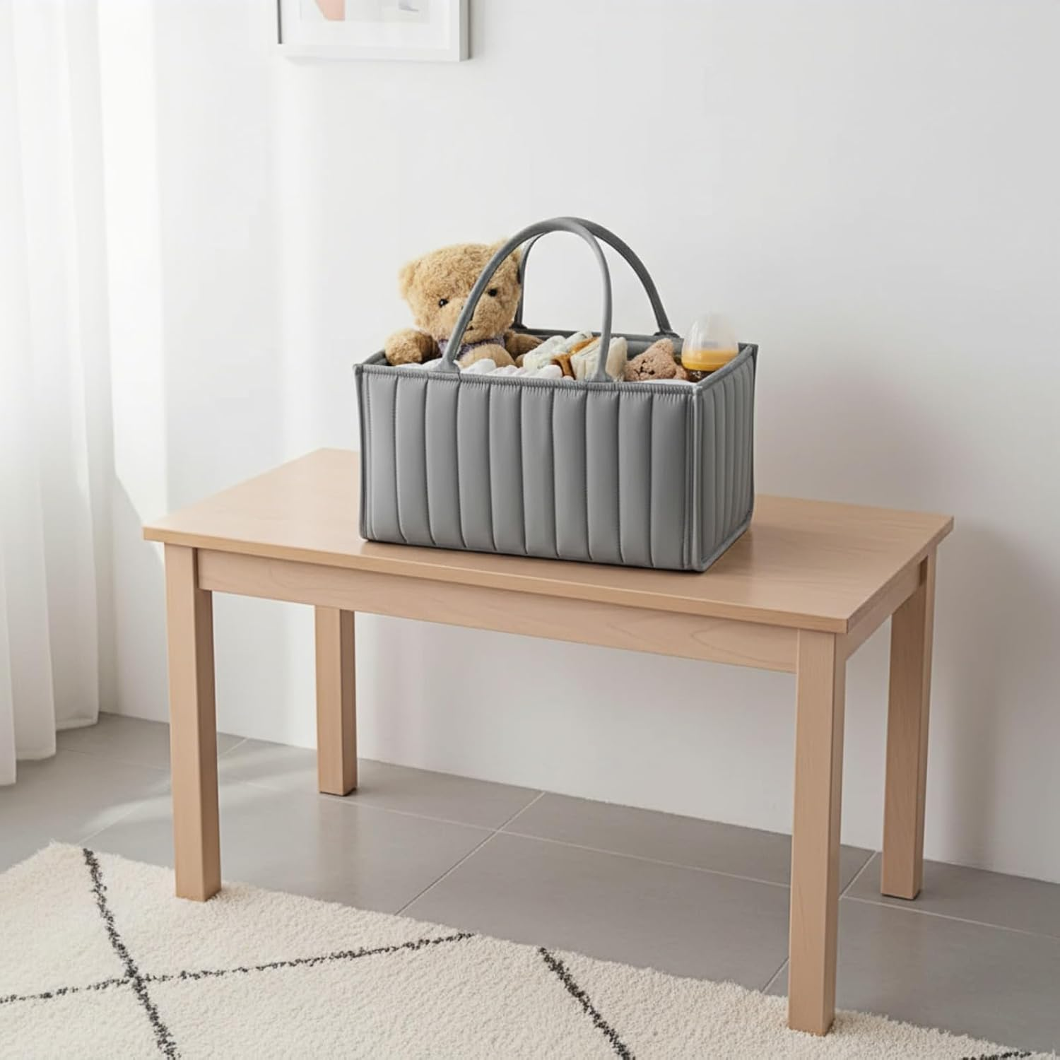 Baby Diaper Caddy Organizer, Nursery Storage Basket for Newborn Essentials and Diaper Station, for Baby Shower and Registry Must-Have, Gray image number 2