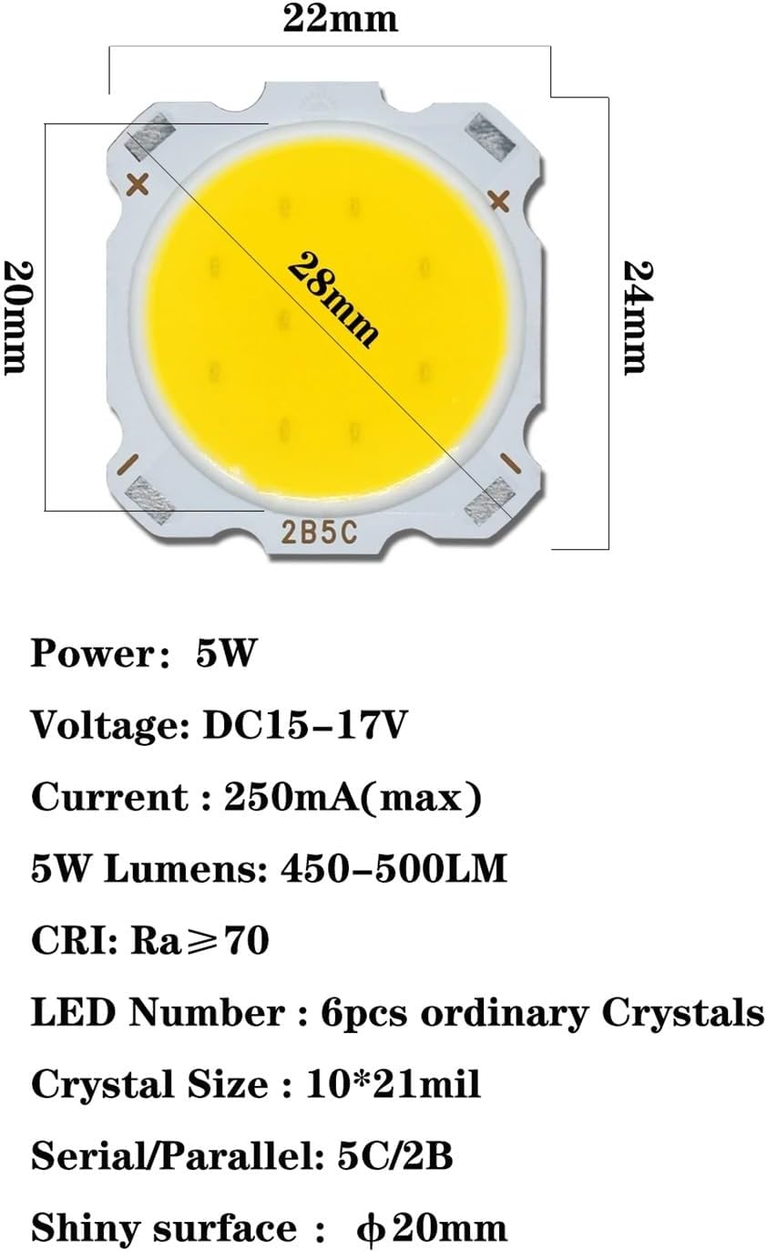 NFGZFNMKYW 5Pcs a Lot 3W/5W/7W/10W/12W/15W High Power LED COB Light Beads 2422 LED Lamp Bead LED Bulb Chip Spot Light Downlight Diode Lamp(White,10W 2422Mm) image number 5