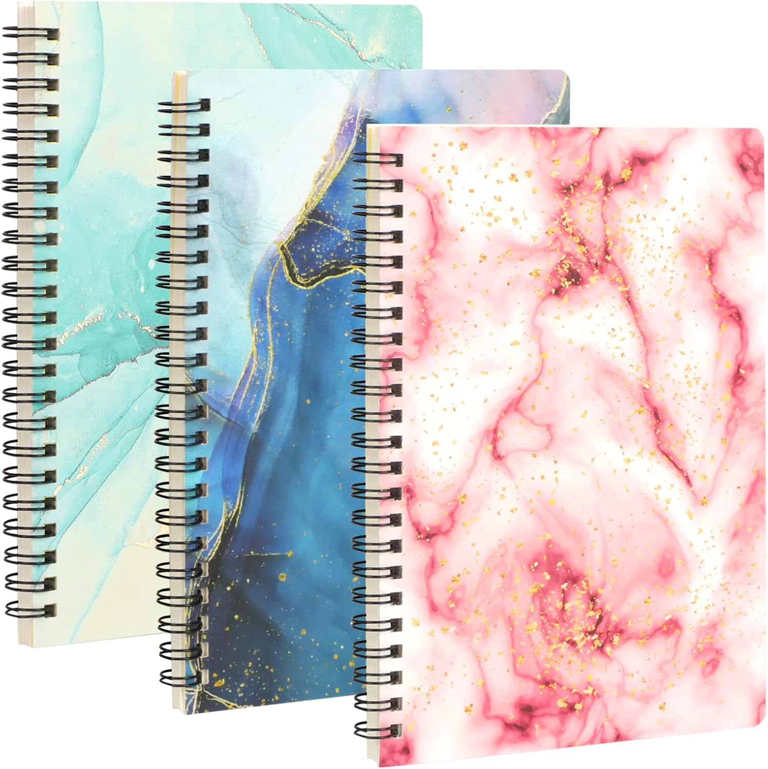 FYY A5 Spiral Notebook Set of 3 - Spiral Journal College Ruled Coil Notebook for School & Work with Hardcover and 80 Sheets/160 Lined Pages, 6 &times; 8 Inch, Marble