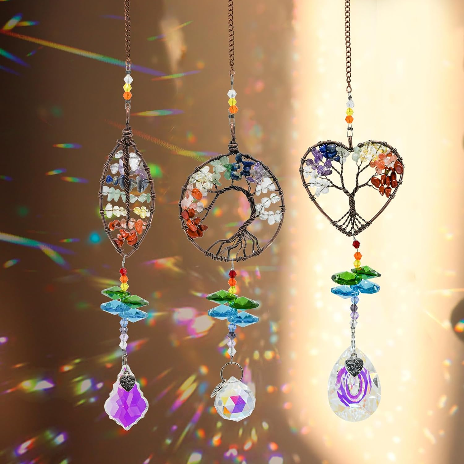 Mrmrkura Tree of Life Crystal Suncatcher for Window Hanging, 3 Pieces Rainbow Maker with Prisms Decorative Sun Catcher Crystals Ornament for Indoor Home Decor (Crystal) image number 3