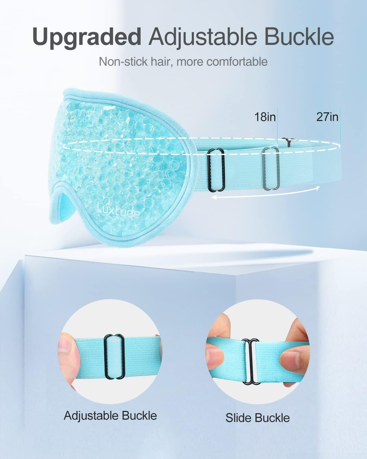 Luxtude Gel Eye Mask Cooling Eye Masks for Dry Eyes, Hot Cold Eye Ice Pack Reusable Gel Sleeping Mask, Frozen Cold Eye Compress for Puffiness/Dark Circles/Headaches/Skincare/Pain Relief (Blue) image number 1