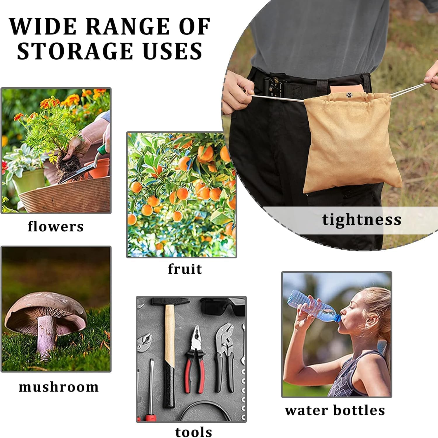 Collapsible Foraging Bag Mushroom Storage Leather,Foldable Canvas Belt Bag,Foraging Bag,Canvas Bushcraft Bag,Bushcraft Belt Bag,Pu Hunting Belt Bag Hiking Pouch for Travel Camping Hiking - Black image number 2