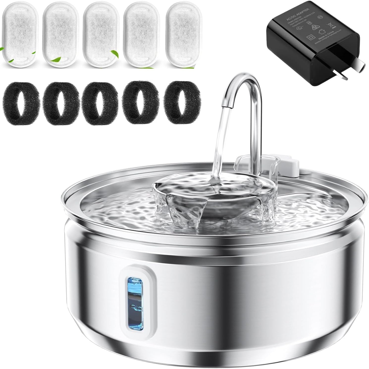 Cat Water Fountain Stainless Steel, 3.2L/108Oz Pet Water Fountain for Drinking, Automatic Metal Dog Dispenser Bowl with Quiet Pump with 5 Filters, Filtration for Cats, Dogs, Multiple Pets Indoor image number 4