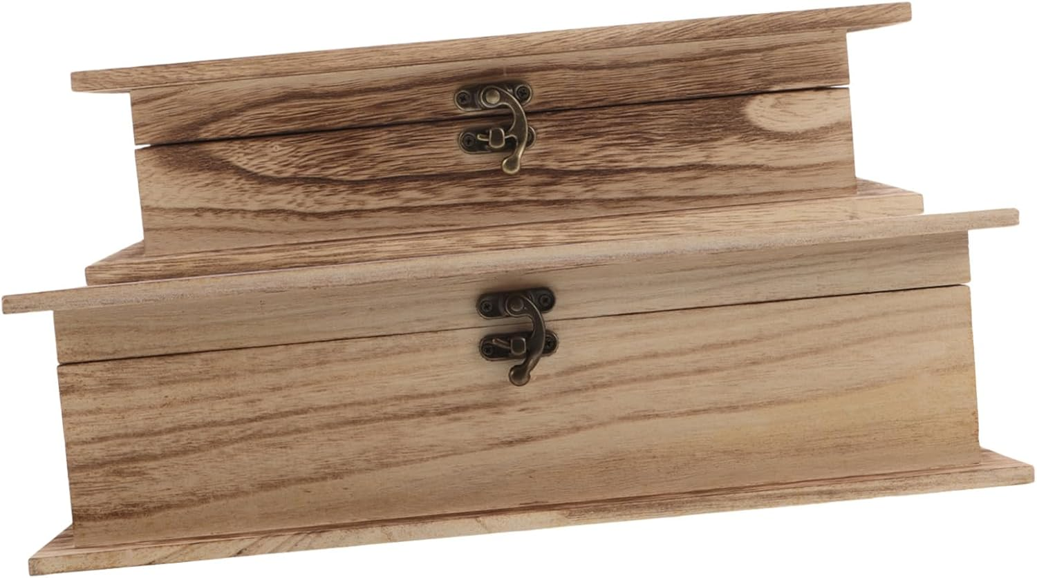 Amosfun 2Pcs Wooden Keepsake Box Lockable Jewelry Storage Box Natural Wood Aesthetic for Home Decor image number 4