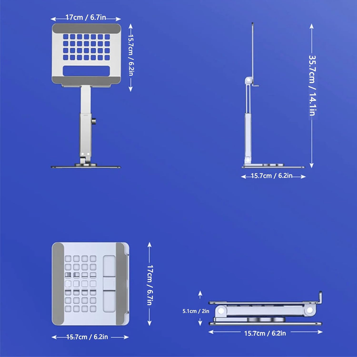 Tablet Stand, Adjustable Foldable Aluminum Alloy up to 14 Inch Tablet Holder, Computer Office Desk Accessories for Tablets, Phones
