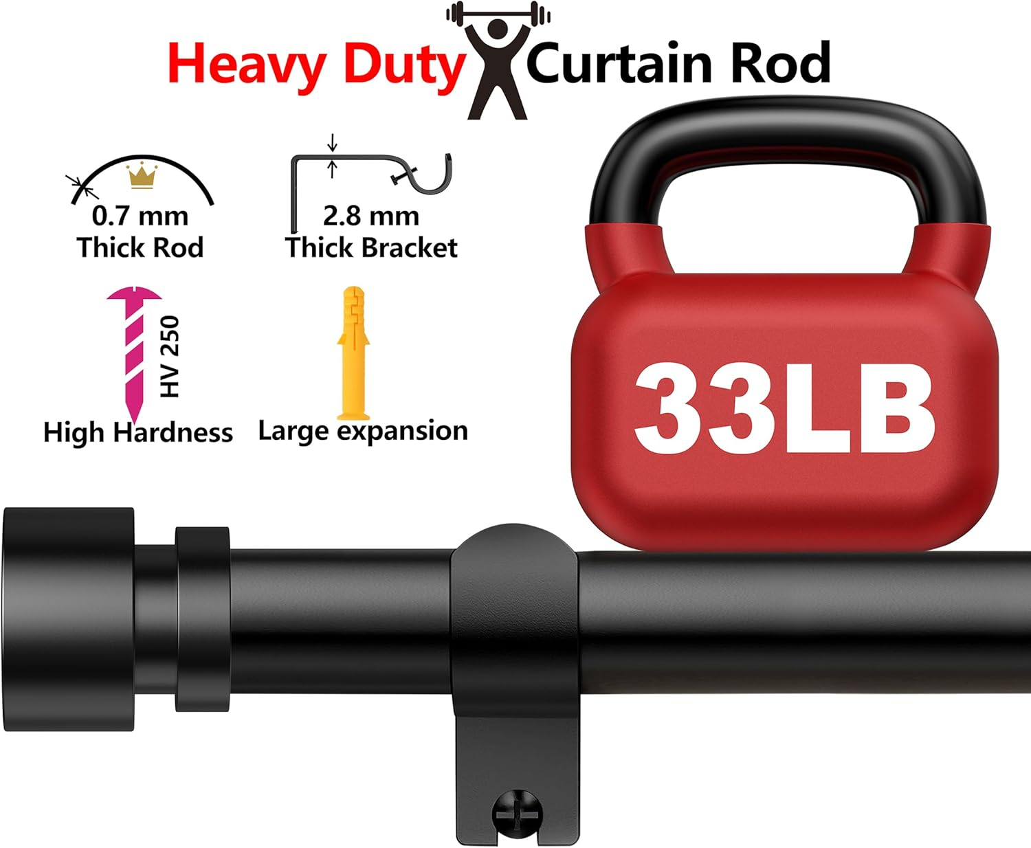 Curtain Rods 45-429 Cm, for Window 406 Cm, Adjustable Length Heavy Duty Decorative Finials Diameter 2.2 Cm,13 Ft, Black image number 1