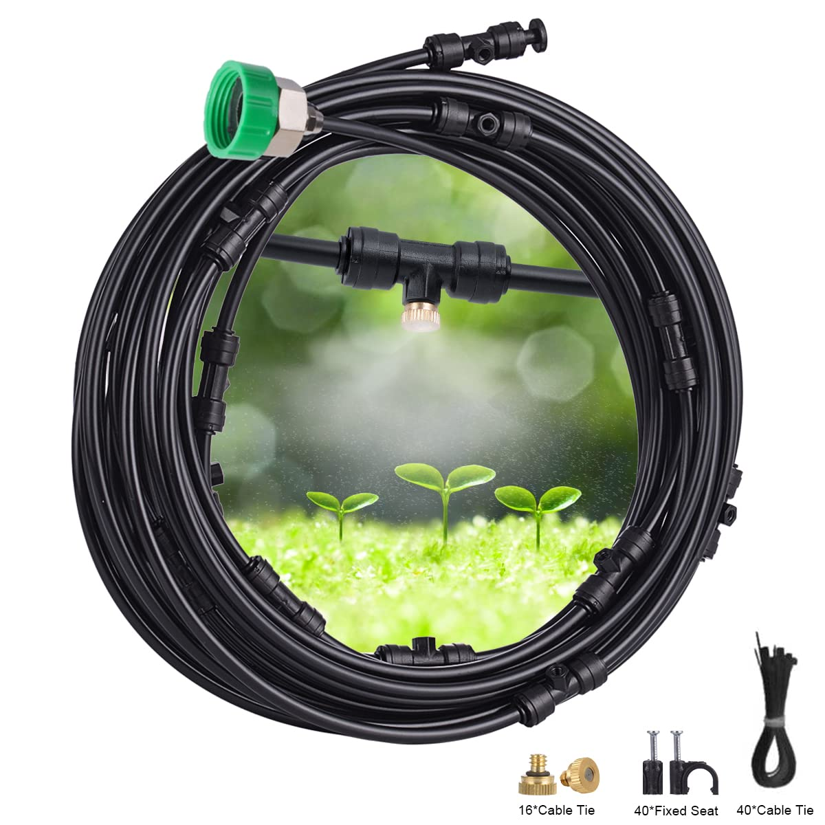 Xcellent Global Mist Cooling System for outside 12M/40Ft with 16 Misting Line Nozzles, DIY Irrigation System, Outdoor Misters for Patio, Garden, Lawn, Swimming Pools, Trampoline image number 1