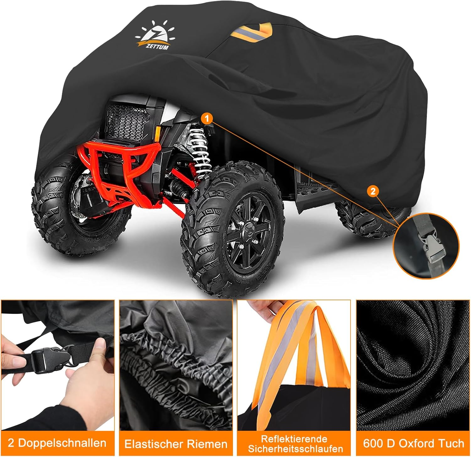 Zettum Quad Cover ATV Cover - 95" X 48" X 48" ATV Car Cover 600D PU Heavy Duty & Waterproof, Outdoor Vehicle Cover All Weather Large for Polaris, Honda, Yamaha (241 L X 121 W X 121 H Cm) image number 1