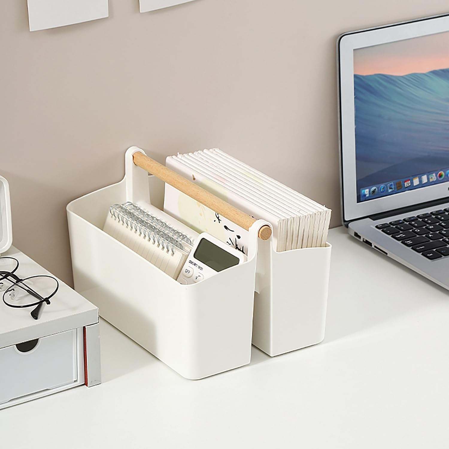 KAIGITE Large Portable Plastic Caddy with Handle, Adjustable Dividers Basket Storage Organizer Bin for Makeup, Art Supplies, Crafts, Stationery (Large Size) image number 3