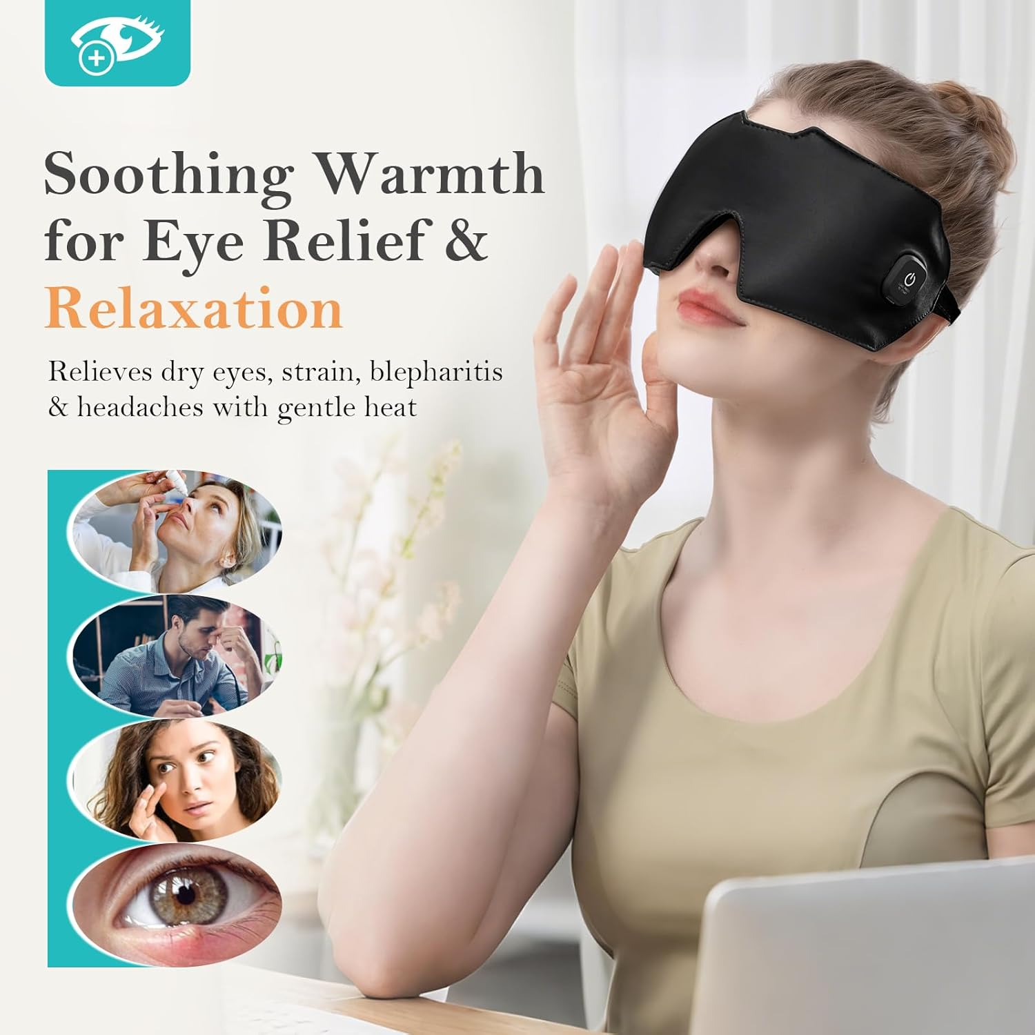 Heated Eye Mask for Dry Eyes, Cordless Eye Mask Warm Compress with Washable Cover, Blackout for Travel image number 4
