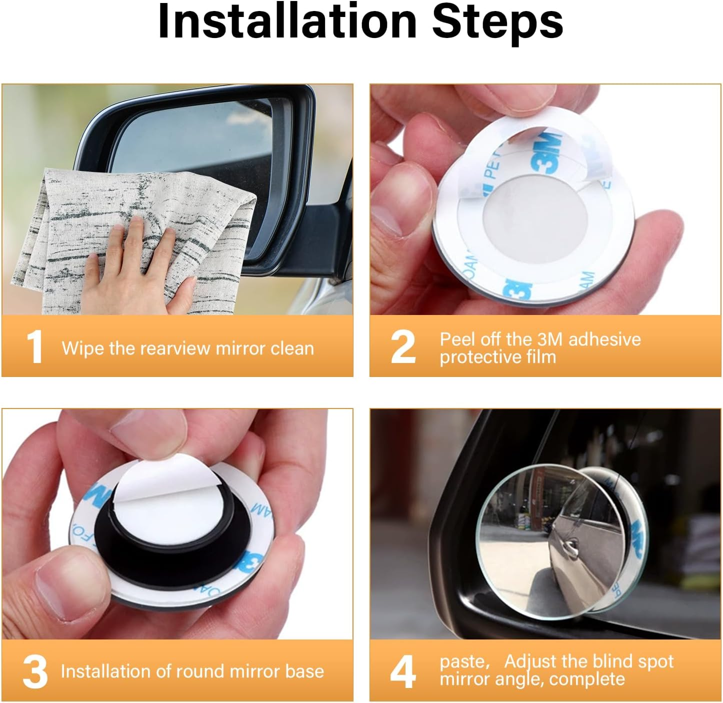 Essencenest 4 Pack Blind Spot Mirrors for Cars, HD Frameless Convex Mirrors, 360&deg; Adjustable Universal Fit for Trucks, Suvs, Sedans (2&rdquo; Round) image number 2