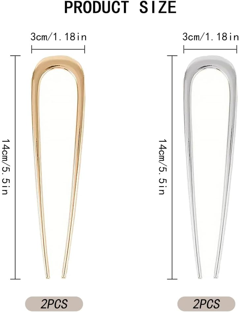 TRKETK Pack of 4 Large Metal U-Shaped Hairpins, French Metal Hair Pins, U Shaped Hair Pins, Hair Sticks, Hair Forks, Updo Chignon Pins for Women and Girls (2 Colours) image number 3