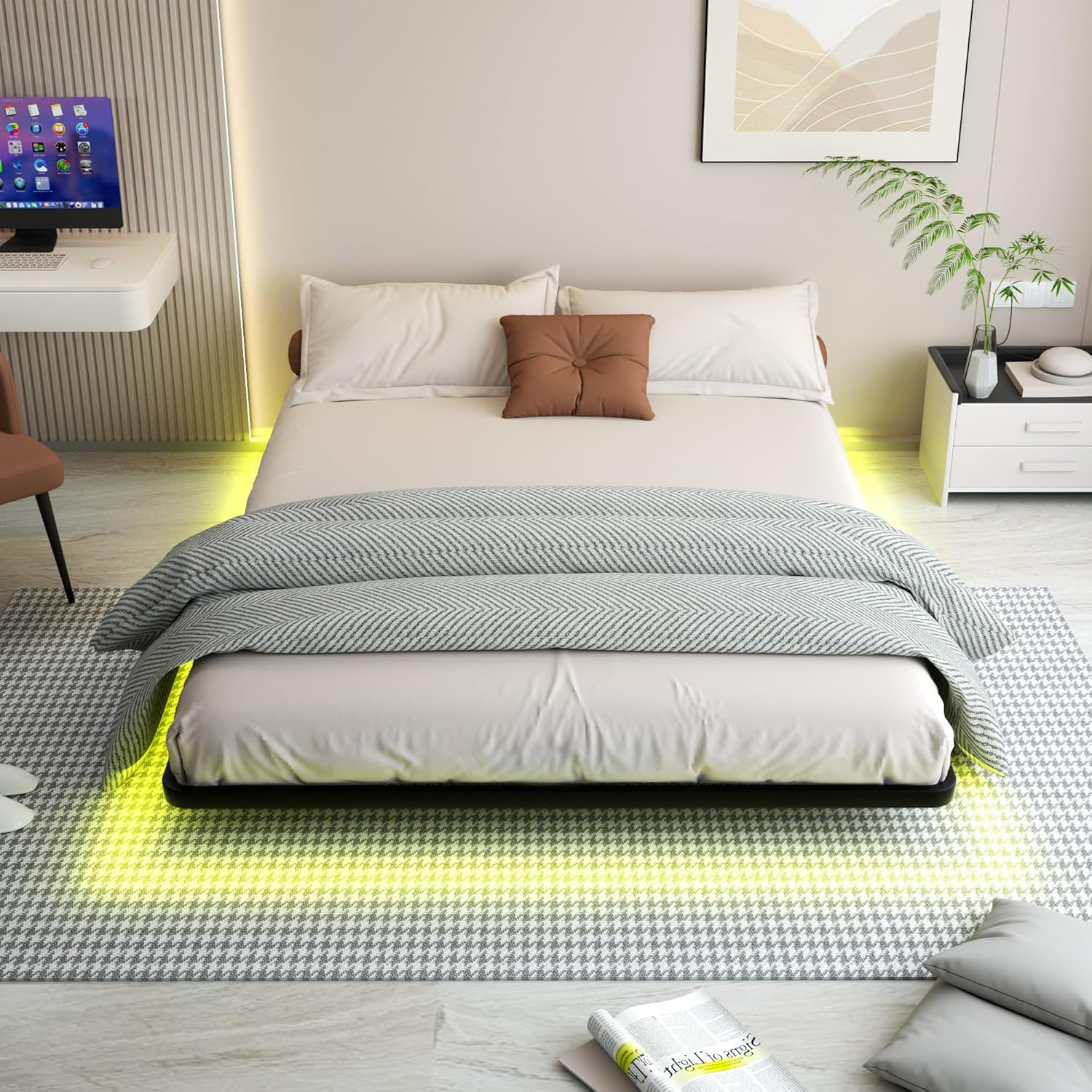 Floating Bed Frame Queen Size with Smart LED Lights Metal Platform Bed Easy Assembly No Box Spring Needed (Queen) image number 3