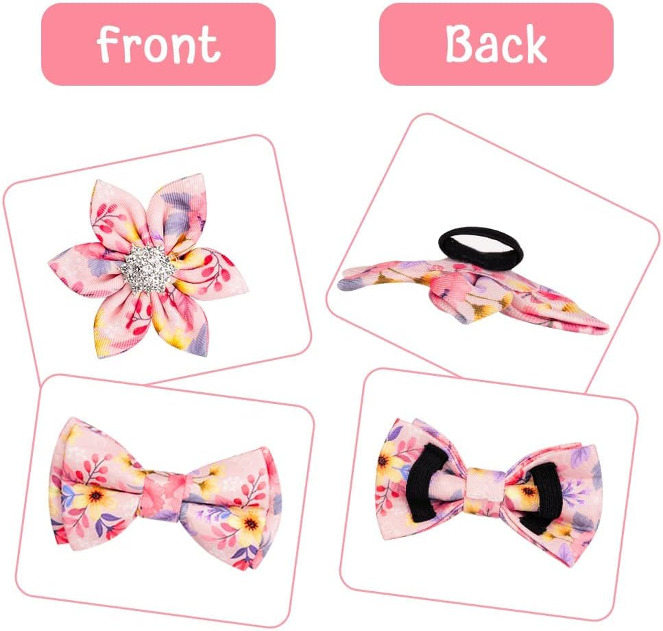 AUAUY Dog Collar and Leash Sets, Flower Girl Floral Pattern Engraved Pet Collars with Adjustable Strong Gold Buckle Collars with Beautiful Bowtie and Little Bell for Small Medium Large Dogs(Pink L) image number 6
