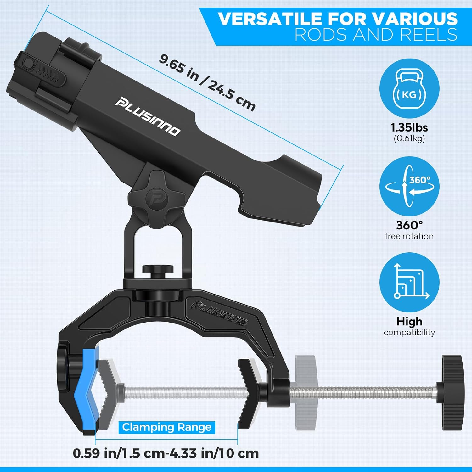 PLUSINNO Fishing Rod Holders for Boat, Upgraded Fishing Rod Holder with Enlarge Clamp, Innovative Dual-V Shaped Design, Fit Round/Square Tube Boat Fishing, Fishing Gear, Fishing Gifts for Men - Rod Holder-1 Pack image number 3