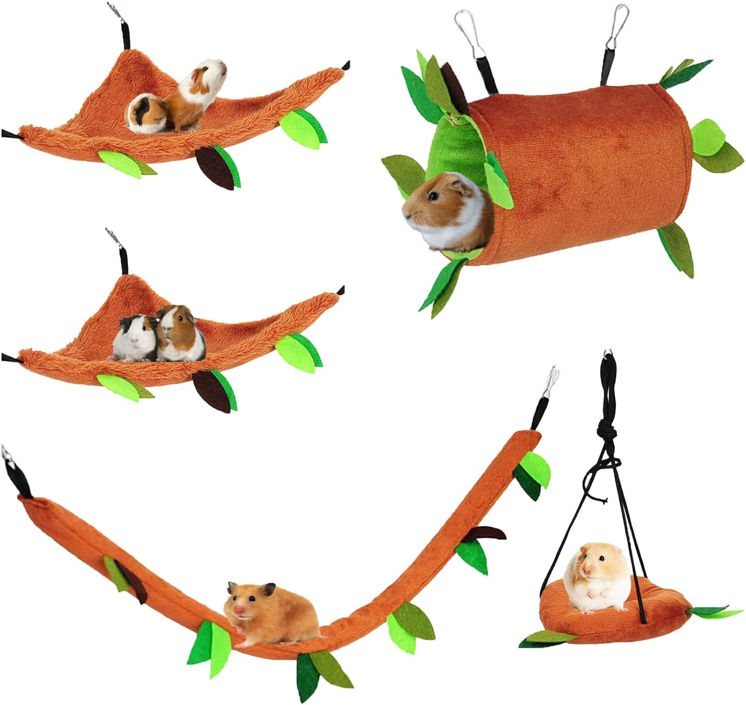 Hamster & Guinea Pig Hammock, Hanging Warm Bed & Tunnel for Small Animals, Cage Accessories for Rats, Sugar Gliders, Squirrels, and More &ndash; Fun Swing and Playhouse image number 2