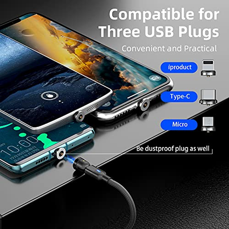BIG+ Magnetic Charging Cable with 360&deg; & 180&deg; Rotating Head [3 Pack] Nylon Braided Compatible Charger for All Smartphones, Micro USB and USB C Devices, Type C Charger, USB Magnetic Phone Charger Cable image number 3