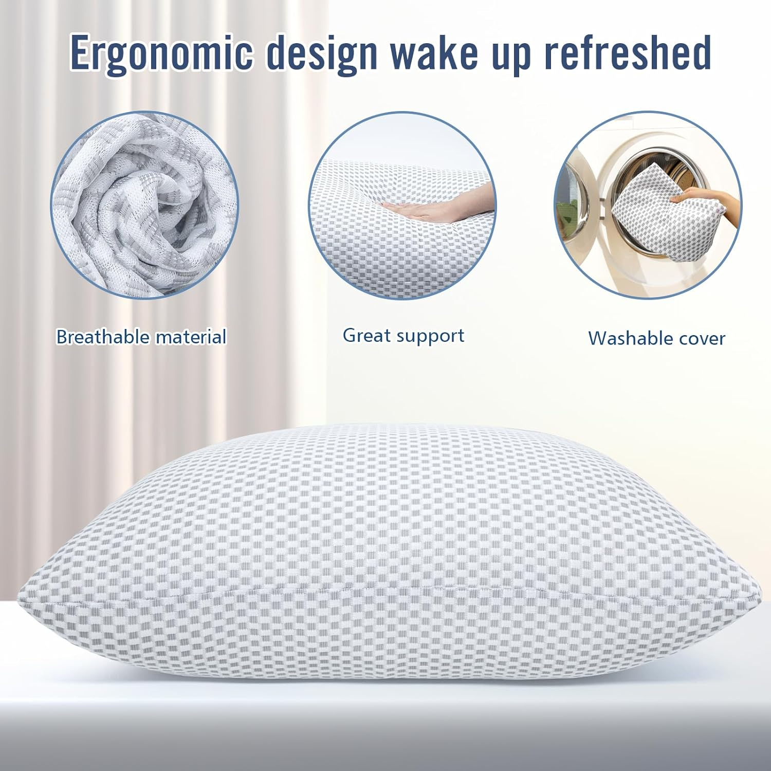 Shredded Memory Foam Pillow with Washable Removable Pillowcase,Queen Size Bed Pillow for Sleeping,Suitable for Stomach,Back and Side Sleepers. image number 3