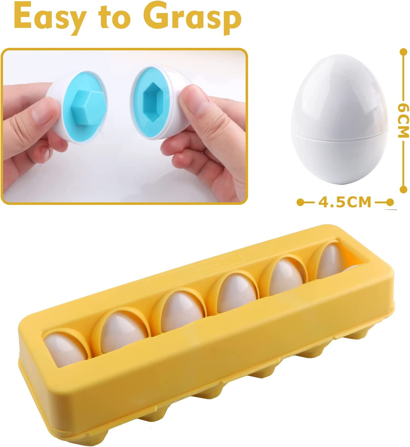 Toddler Toys Matching Eggs Color & Shape Recoginition Sorter Puzzle, Fine Motor & Sensory Toys, Early Learning Educational Montessori Toy for Boys Girls 3 Years Old (12PCS) image number 1