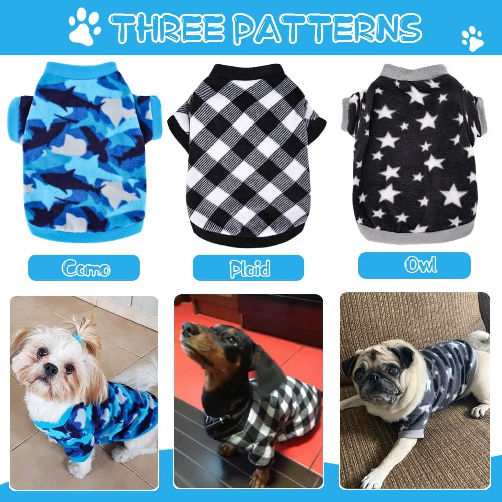 Fleece Dog Sweater for Small Dog Boy Chihuahua Yorkies, Fall Winter Warm Tiny Puppy Clothes, Cute Male Dog Sweaters Pet Shirt,Set of 3 (Star + Paild + Camouflage, X-Small) Yikeyo image number 4