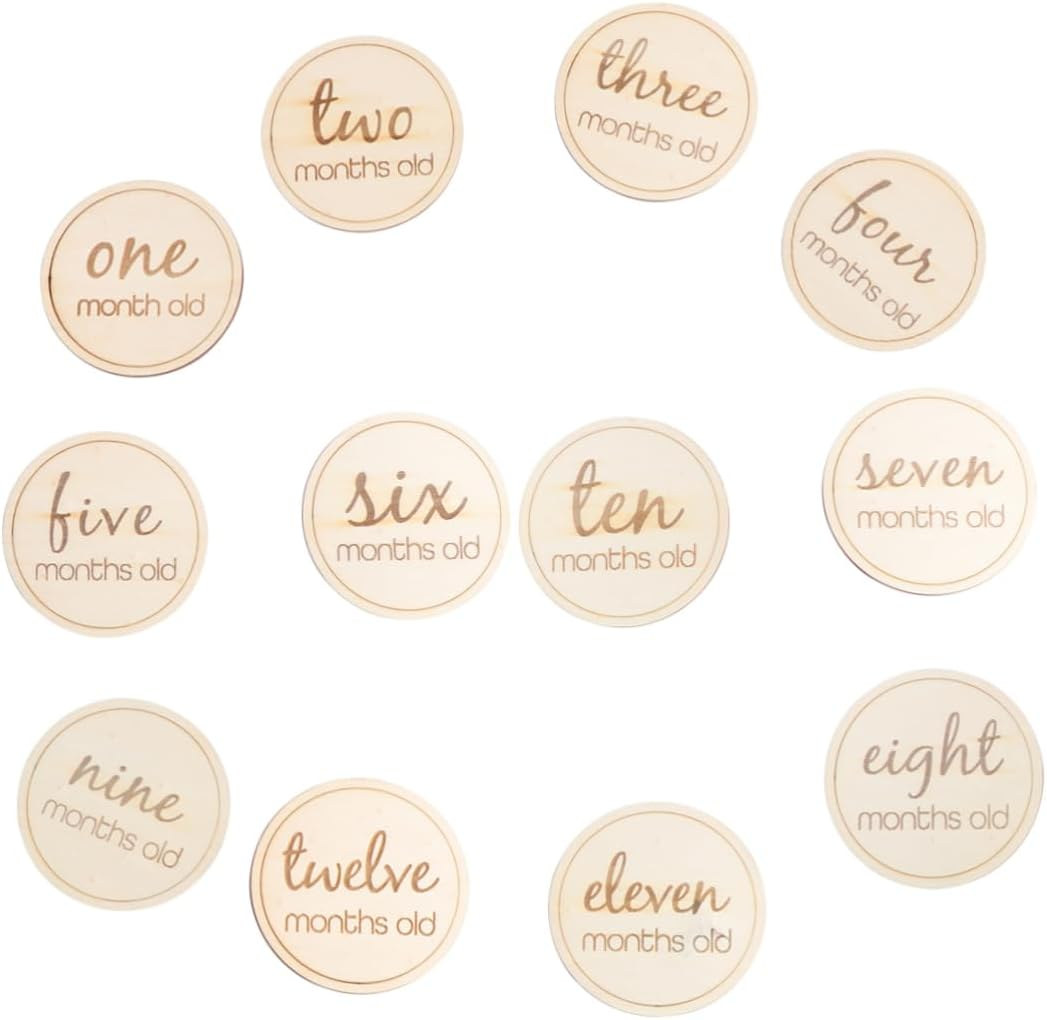 VANZACK 12Pcs Milestone Cards Set round Monthly Number Cards for Newborn Photography to Celebrate Growth and Birthdays Adorable Design image number 6