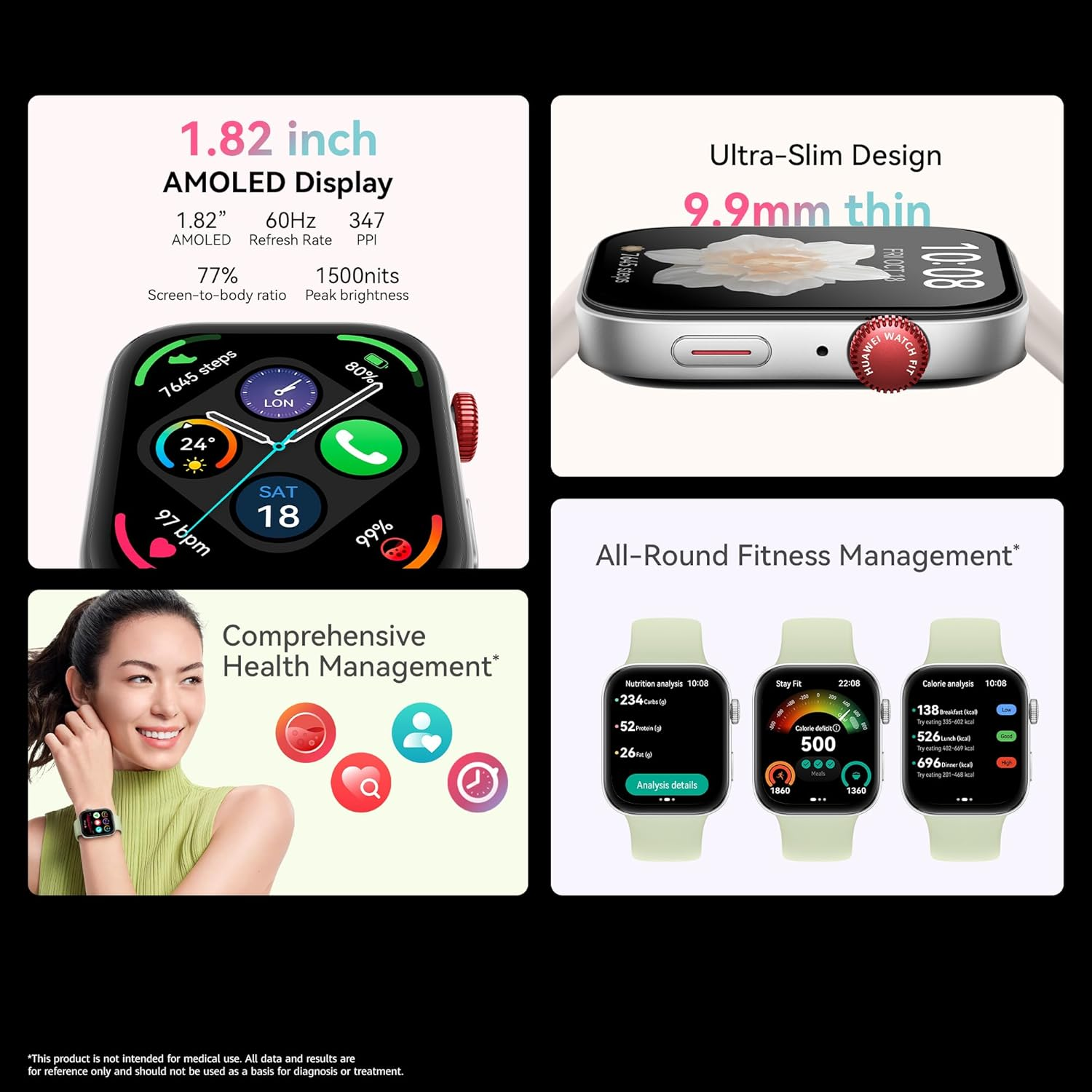 HUAWEI Watch Fit 3 Smartwatch, 10 Days Battery Life, 1.82" AMOLED Display, Comprehensive Health & Fitness Management, 100+ Workout Modes, Bluetooth Calling, Pink - Black image number 7