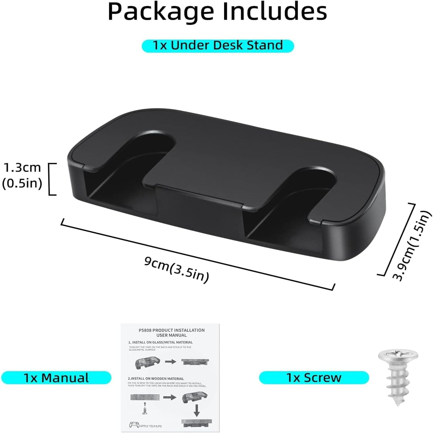 JCZD 2 Pcs under Desk Controller Holder Replacement Compatible with PS4 PS5 - Black ABS under Desk Mount (9X3.9X1.3Cm) image number 3