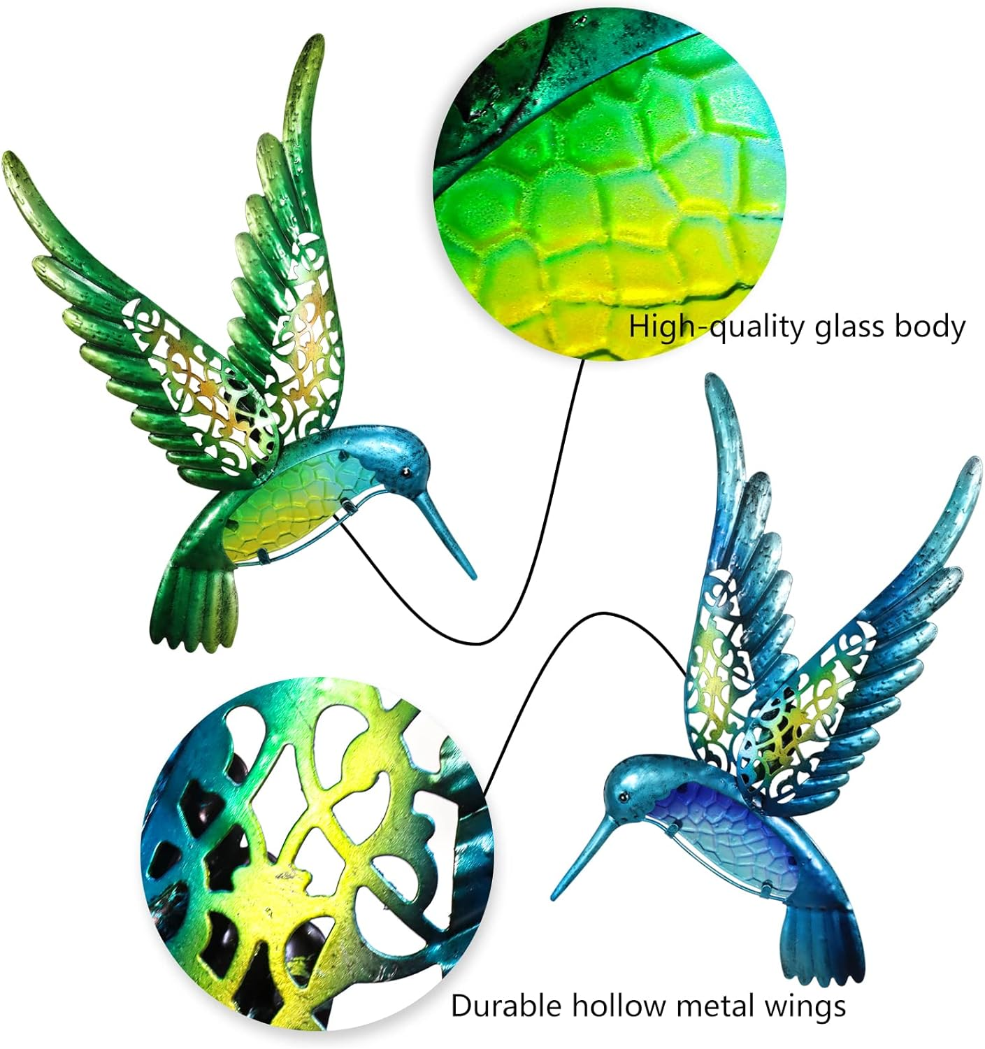HONGLAND Metal Hummingbird Wall Art 15Inch Metal Birds Wall Sculpture Garden Decoration Outdoor Statue Patio Fence Hanging Plaques 2 Pack image number 4