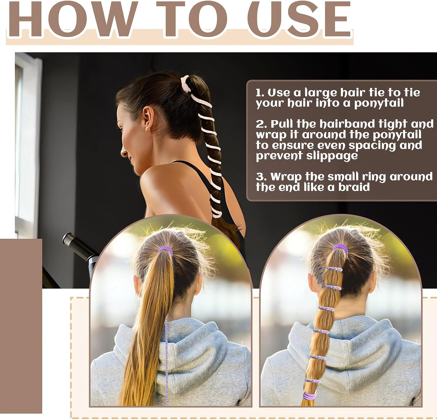 6 Pieces Elastic Spiral Hair Ties for Sport 25.1" & 35", Colorful No Damage Braided Ponytail Holders Wrap for Thick Curly Thin Long Hair Swimming Riding Diving Surfing image number 1